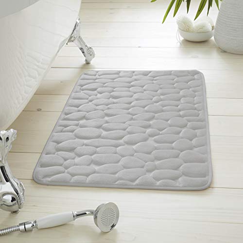 Gaveno Cavailia Super Absorbent 2 Piece Pebbles Bath Set, Memory Foam, Silver, 80 x 50
