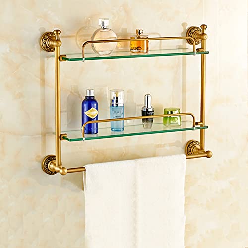 QFFL Wandregale, Regal Aus Gehärtetem Glas mit Handtuchhalter, Rechteckiger Lagerschrank Aus Antikem Messing, 2 Tier Küchenregal (Size : 35cm) Cover