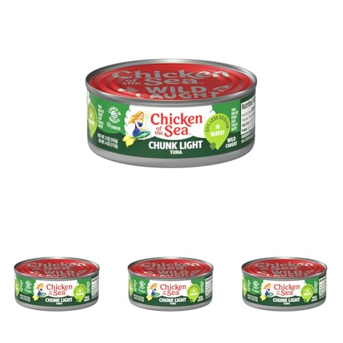 Chicken of the Sea Chunk Light Tuna in Water, 5 oz. Can (Pack of 4), Wild Caught Canned Tuna, 25% Less Sodium