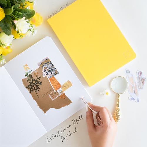 Image of NEORAH - A5 Dotgrid Notebook SOFT COVER | JOURNAL REFILL | Dotted notebook Journal | 110 GSM | 160 pages (Size 21 cm x 14.8 cm) Planner Journaling Writing Note Taking Diary, Travellers Journal- YELLOW