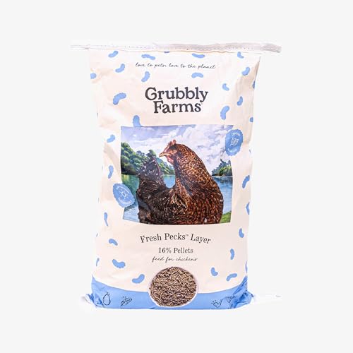 Grubbly Farms Fresh Pecks Layer Chicken Feed Pellets - 16% Layer Feed for 20+ Week Old Hens Batams and Larger Breeds - Contains Black Soldier Fly Grubs - No Soy Corn or Fish - 30 lb Bag