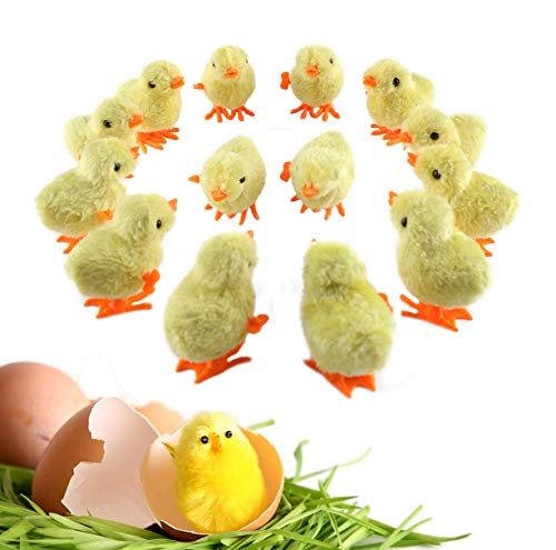 Fashionclubs Wind Up Toy, 12pcs Easter Chick Wind Up Toys Jumping Chicken Plush Chicks Clockwork Toys Novelty Toys for Kids Party Favors, Easter Egg Hunt, Birthday Goody Bag Fillers, Game Prizes
