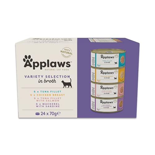 Applaws 100% Natural Wet Cat Food Multipack Chicken and Fish Selection in Broth 70g Tin (24 x 70g Tins)