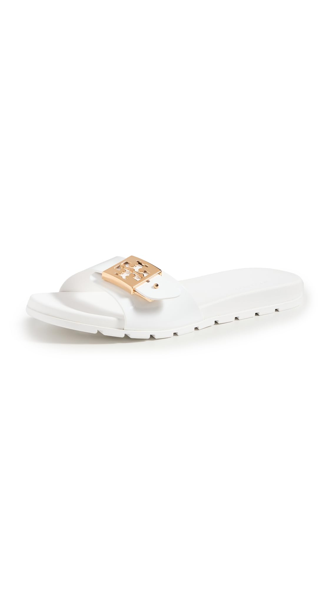 Tory Burch Tory Burch Women's Buckle Slides, White/Gold/White, 8 Medium US
