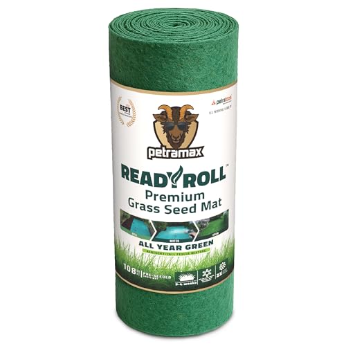 Petramax ReadyRoll Biodegradable Kentucky Grass Seed Mat for Southern Lawn (108 ft.) 3-in-1 Grass Seed Rolls w/Mulch & Fertilizer - Perennial Rye Tall Fescue Blend - Heat Tolerant Lawn Repair Patch