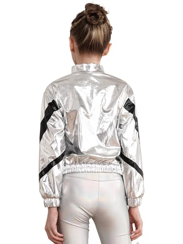 JEATHA Fashion Boys Girls Shiny Metallic Bomber Jacket Motorcycle Windbreaker Long Sleeve Zipper Coats2