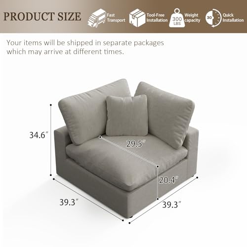 Image of Cloud Sectional Corner Sofa,Left /Right Modular Sofa,Down Filled Convertible Couch,Covers Washable & Replaceable,Light Beige