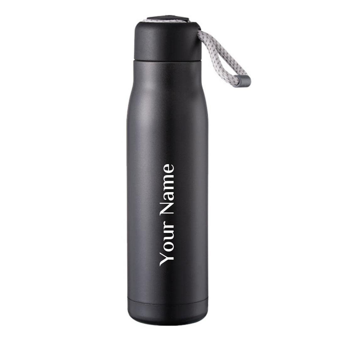 Giftana Personalized Water Bottle 500ml, Double Wall Steel Bottle, Secret Santa Gifts, Customized Birthday Gift for Men and Women (Black)