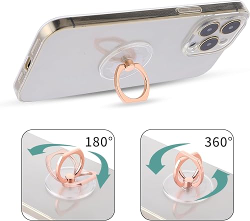 Image of KolorFish Transparent Phone Ring Stand Holder Mobile Phone Ring Holder Finger Grip 360 Degree Rotation (Rose Gold Round)