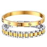 MPRAINBOW 2pcs Gold Chain Link Bracelet - Stainless Steel Love Cubic Zirconia Crystal Friendship Bra