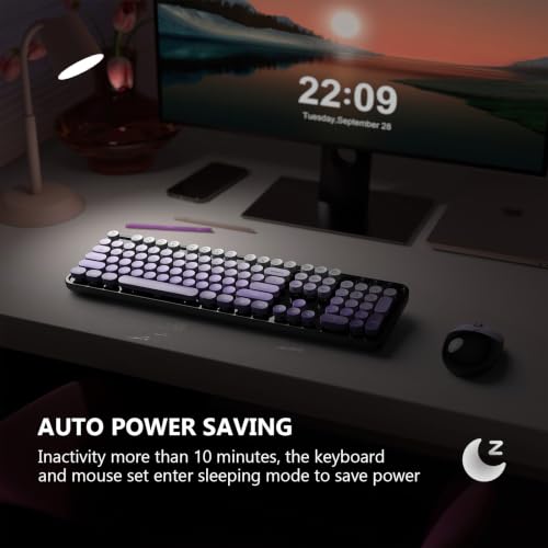 Image of MOFII Wireless Keyboard and Mouse Combo, 2.4 GHz Full-Size Retro Round Keyboard and Mouse, Plug and Play, 8 Multimedia & Shortcut Keys for Mac, Windows, Laptop /Desktop /PC - Black Purple Gradient