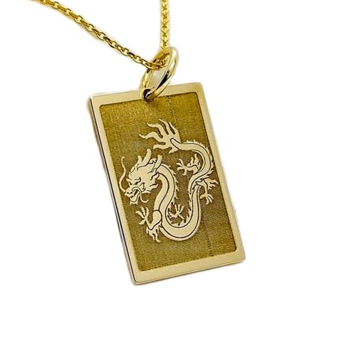 Collier pendentif pièce gravée dragon en argent sterling plaqué or