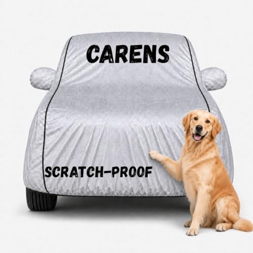 Image of Waterproof Car Cover for Carens | Soft Cotton Lining Heavy Duty Triple Stitched Heat Resistant Outdoor Cover Comes with Mirror and Antenna Pocket Full Bottom Elastic (Zig Zag Silver)