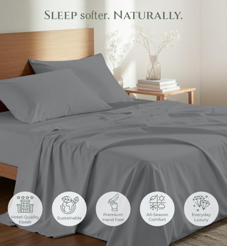 Image of Royale Linens 100% Organic Cotton King Size Flat Sheet Only - Percale Top Sheets - King Flat Sheet Sold Separately - Lightweight & Super Soft 100% Cotton Grey Bed Sheets Only (105 inch x 102 inch, Grey)