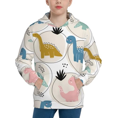 Cute Dinosaurs Kids Pullover Hoodies Boys Sweatshirts Girls Athletic Clothes with Pocket