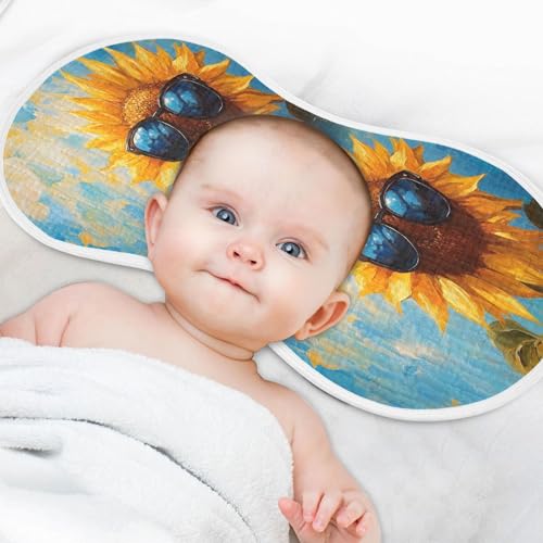 Kigai Funny Sunflower in Sunglasses Baby Muslin Burp Cloths 4 Pack, Soft 4 Absorbent Layers Cotton Burp Rags for Newborn Girls Boys4