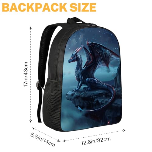 Kids Dragon Backpack, Cool Blue Dragon Standing on the Cliff Edge School Backpacks for Boys Girls, Animal Print Bookbag Water Resistant 17" Laptop Bags Casual Travel Daypack2