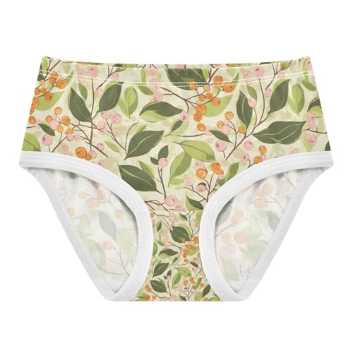 Toddler Panties, Vintage Berries Leaves Green Girls Cotton Underwear, 2–8 Years
