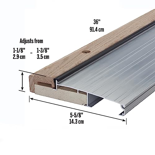 Image of M-D Building Products 78600 5-5 /8 in. x 1-1 /8 in. x 36 in. Silver Adjustable Aluminum & Hardwood Threshold Kit - Versatile Solution for French and Exterior Doors