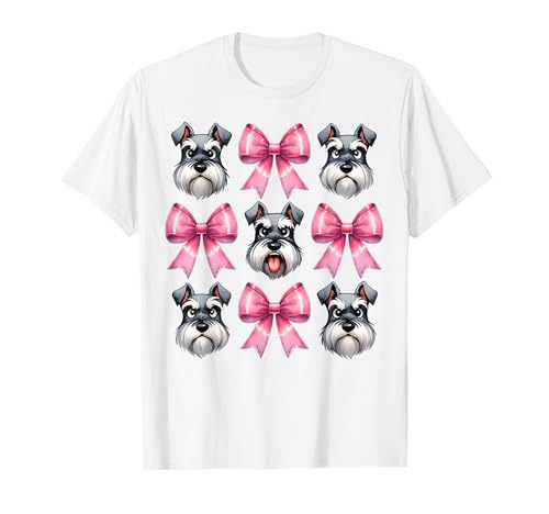Coquette Bow Schnauzer Dog Mom Pink Ribbon Cute Mother's Day Camiseta