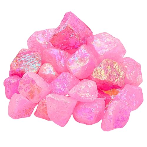 Image of Amazing Gemstone Angel Aura Rose Quartz Raw Crystals and Healing Stones, Natural Rocks for Tumbling - DIY Raw Stones and Crystals, 2 Pieces