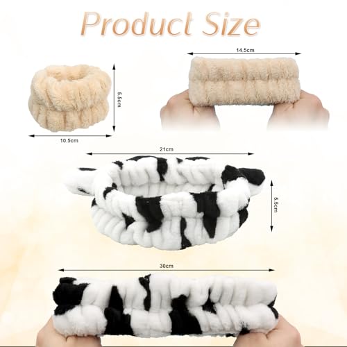 ZOCONE 6 Pcs Cute Makeup Headband Set, Cow Ears Headband Face Wash Wristbands Elastic Skincare Headband, Animal Headband Cow Face Wash Headband for Women Creative Hair Accessories for Beauty Sports - Image 3
