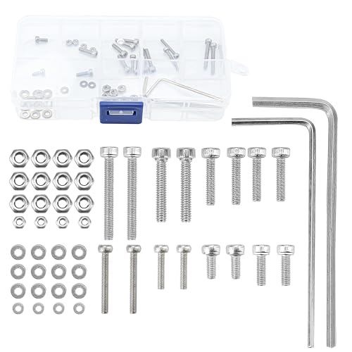50pcs/set Universal Turntable Headshell Cartridge Mounting: Stainless Steel Hex Socket Head Screws, Bolts, Nuts, Metal Washers & Wrenches - Assortment Kit in A Mixed Boxed Case - For Phonograph Parts