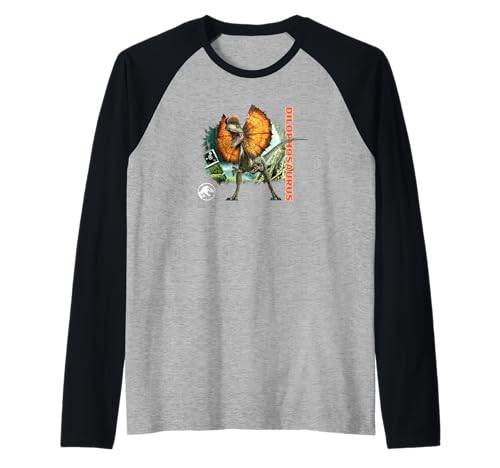 T-shirt baseball Jurassic World Dilophosaurus style raglan pour fans de dinosaures