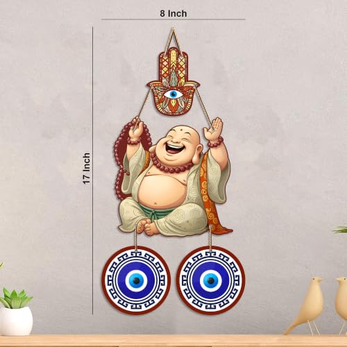 Image of Artvibes Laughing Buddha Evil Eye Wall Hanging for Home Entrance Door | Living Room | Bedroom | Prosperity Wealth and Good Luck Decor | Positive Energy Nazar Battu Accent Gift Item (WH 85142N)