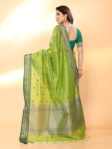 Image of Sidhidata Women's Cotton Silk Jacquard Boardered Saree With Unstitched Blouse Piece (Kalyani)