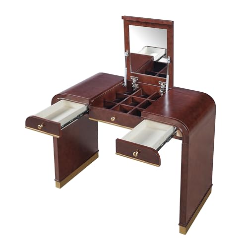 Image of JIVOIT Vintage Vanity Desk with Flip Mirror, Flip-Top Mirror with Hidden Storage, 3-in-1 Wood Dressing Table with 2 Drawers and Storage Space, Easy Assembly (Espresso,44)
