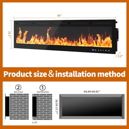 Image of GarveeTech 80 inch Electric Fireplace Recessed and Wall Mounted