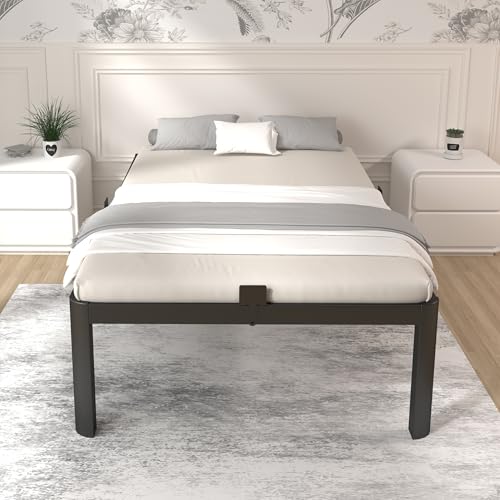 Image of ITIMIDI 16 Inch Metal Twin Bed Frames, Heavy Duty Strong Support Slats, Safety Design with Rounded Corner Legs and DIY Headboard Hole, No Box Spring Needed, Noise Free, Easy Assembly, Black