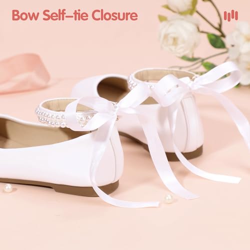 Hehainom Toddler Girls Dress Shoes Flower Girl Little Kids Mary Jane Ballet Flats Pearls Bow Wedding Party Communion Shoes3
