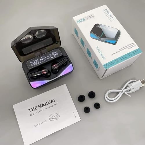 Image of M28 Wireless Earbuds TWS Bluetooth 5.1 Gaming Monster Earphones | Touch Control Headphones Microphone Mirror Screen Mini LED Display - Excellent Sound Ensure Fast