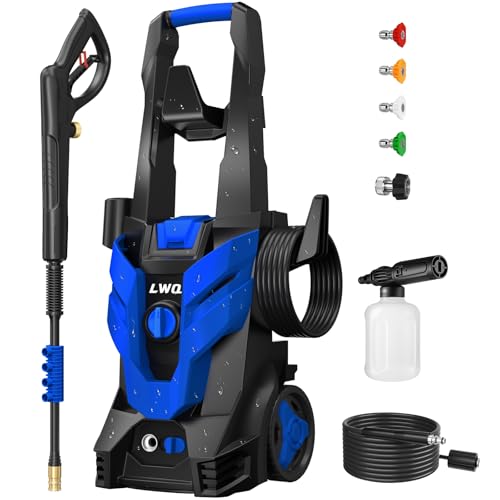 Image of Pressure Washer, Power Washer with 4 Quick Connect Nozzles 1 Foam Cannon, High Pressure Cleaning Machine for Cars /Fences /Driveways /Patios /Farms /Home Cleaning(Light Blue)