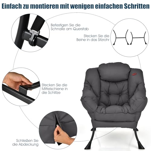 COSTWAY Sessel gepolstert, Relaxsessel mit Armlehnen & Seitentasche, Loungesessel, Fernsehsessel, Ohrensessel für Wohnzimmer, Schlafzimmer, Büro (Grau) – Bild 7