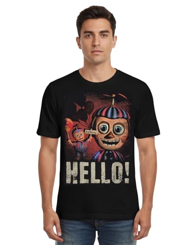 Five Nights At Freddys Shirt Mens Ballon Boy Hello Distressed Short Sleeve Tee (Large) Black