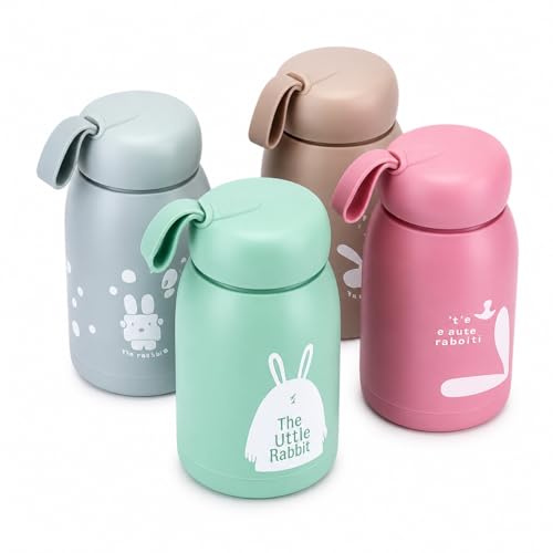 Image of Bunny Print Glass Water Bottle(pk 4) | BPA-Free Leak-Proof Kids Bottle with Food-Grade Silicone & Plastic, Cute & Easy to Carry for School, Travel, Toddlers, (330ml) (Multicolor pack 4)