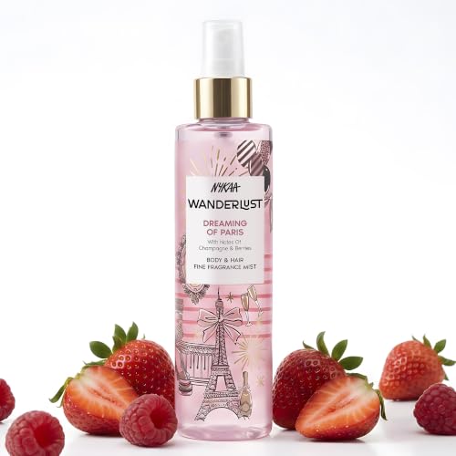 Image of Nykaa Wanderlust Dreaming of Paris Body & Hair Mist, Champagne & Berries Fragrance, Cruelty-Free, Long-Lasting Fine Perfume Spray, 200ml