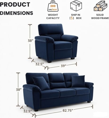 Image of Anderson Sofa Set for Living Room | Sectional Sofas | Premium Fabric Sofa for Home Office | Fabric Sofa Set | Fabric Sofa (Blue Fabric, 3+1 Seater)