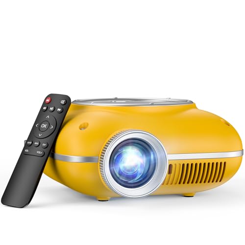 Image of HOMPOW Mini Projector with Two -Way Bluetooth, Portable Projector for Home Theater Use, Support 1080P for Outdoor Projector/Movie Projector Compatible with HDMI, USB, Laptop, TV Stick (Yellow)