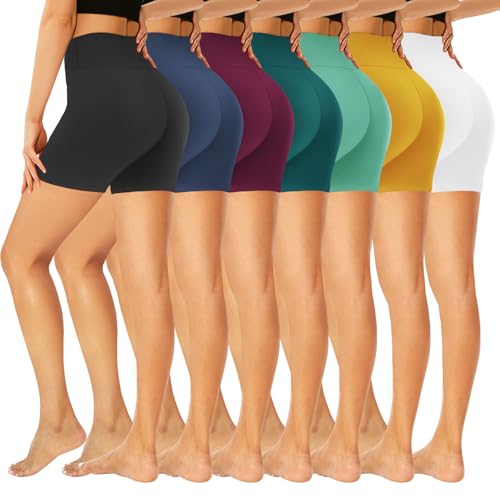GROTEEN 7 Pack Biker Shorts for Women -5'' High Waisted Tummy Control Workout Yoga Spandex Shorts
