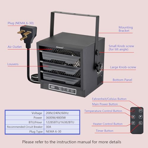 Mheomtme 4800W/240V/60Hz Electric Garage Heater thumb #4