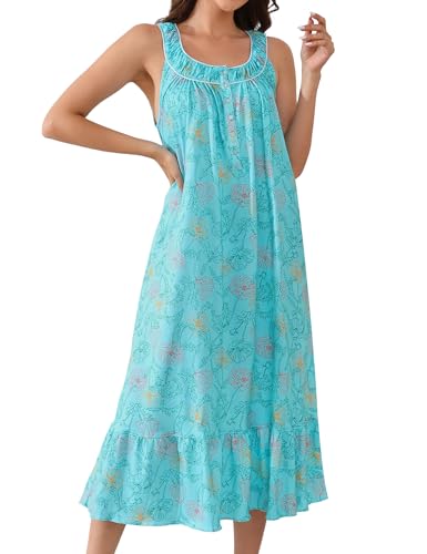 Image of MZROCR Cotton Nightgowns for Women Soft Sleeveless Night Gown for Adult Women Ruffle Sleepwear