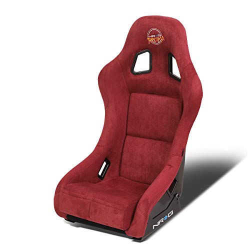 Auto Dynasty NRG Innovations FRP-303MAR-PRISMA Fiber Glass Maroon Alcantera Covering Medium Racing Backet Seat w/Side Mount Adapters