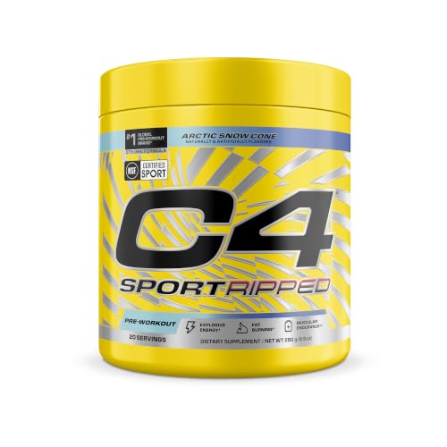 Image of C4 Ripped Sport Pre Workout Powder - NSF Certified for Sport - 200mg Caffeine + Cayenne Extract + Carnitine Tartrate + Beta-Alanine - Artic Snow Cone, 20 Servings