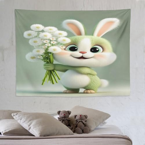 Tapisserie murale lapin PAZZK 150x200 cm en tissu pour decoration salon et chambre