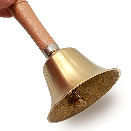 3.1" Brass Hand Bell With Solid Wood Handle,Loud Hand Bells For Kids And Adults, Used For Weddings, School Classroom，Service And Game #TOP4