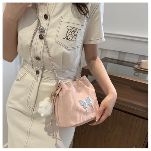 Women Shoulder Bags PU Butterfly Bucket Chain Crossbody Handbags(White)4